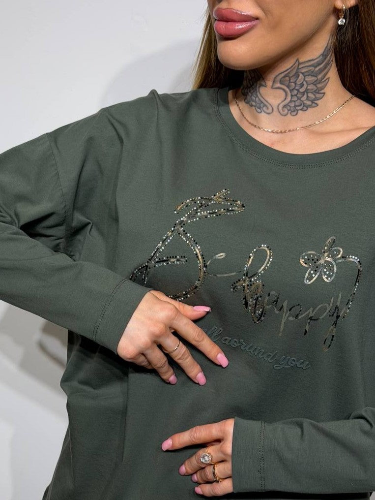 Kokvilnas tops ar garām piedurknēm