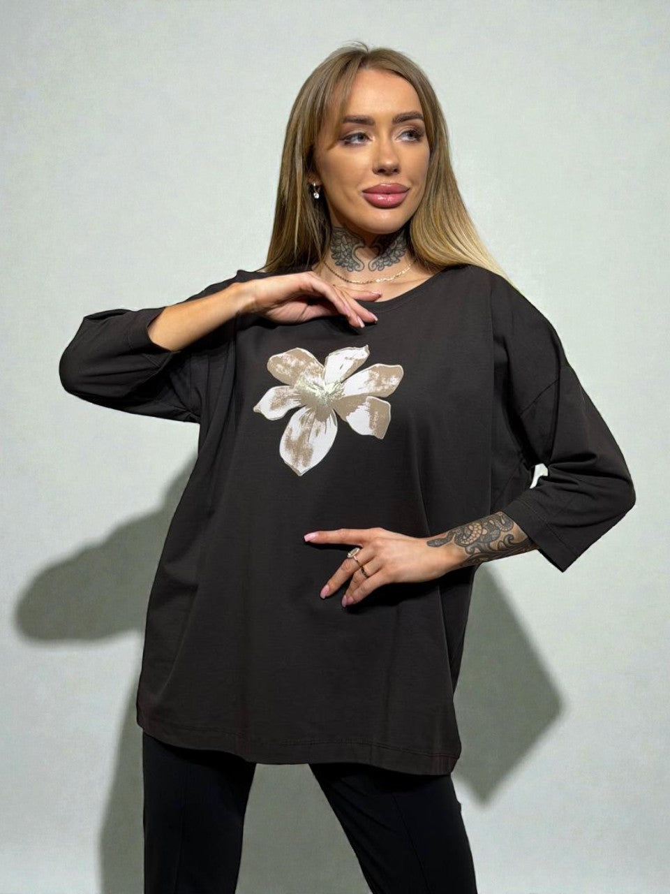 Kokvilnas tops ar 3/4 piedurknēm