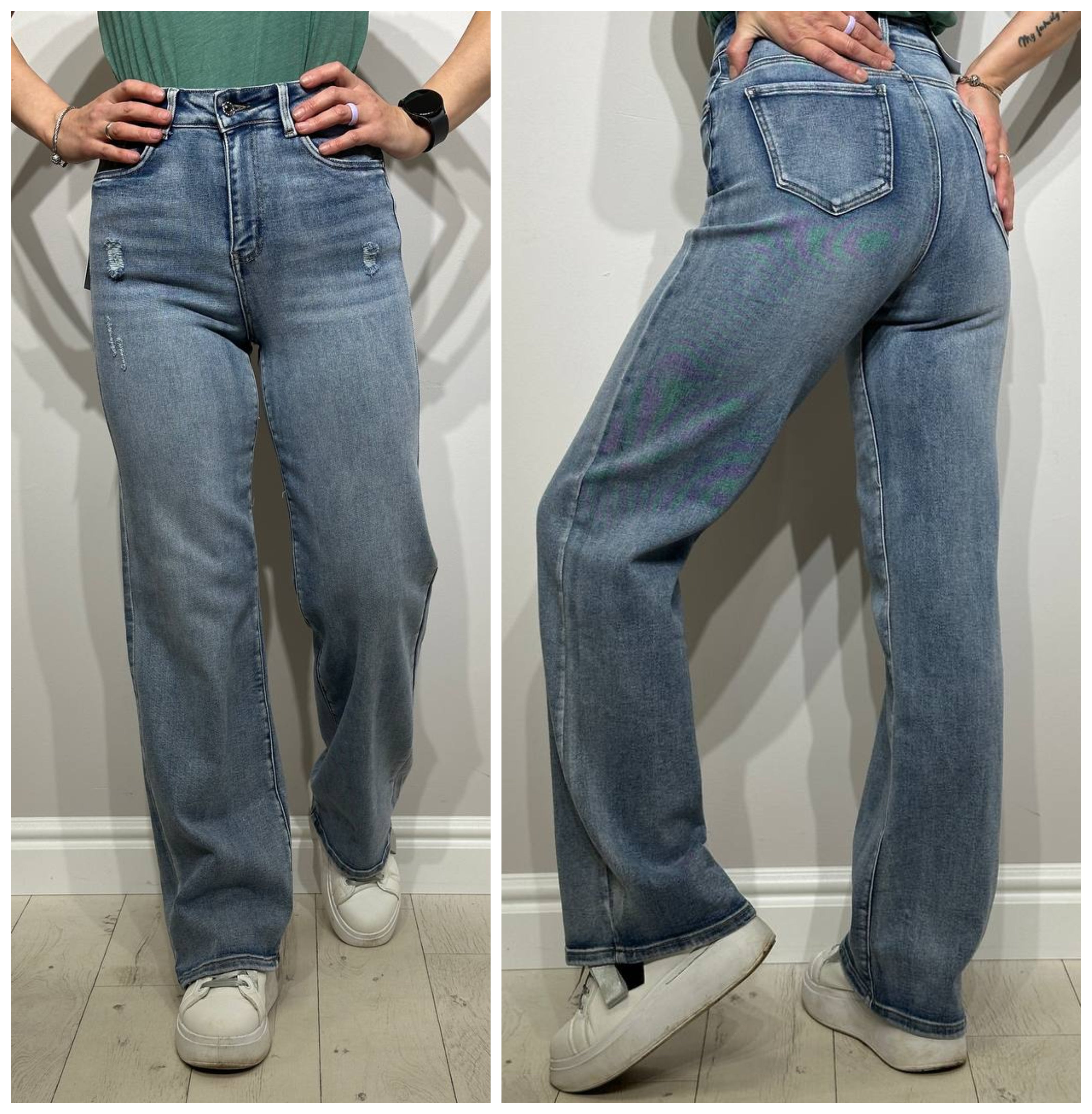 Plati sieviešu džinsi ar plēsumiem