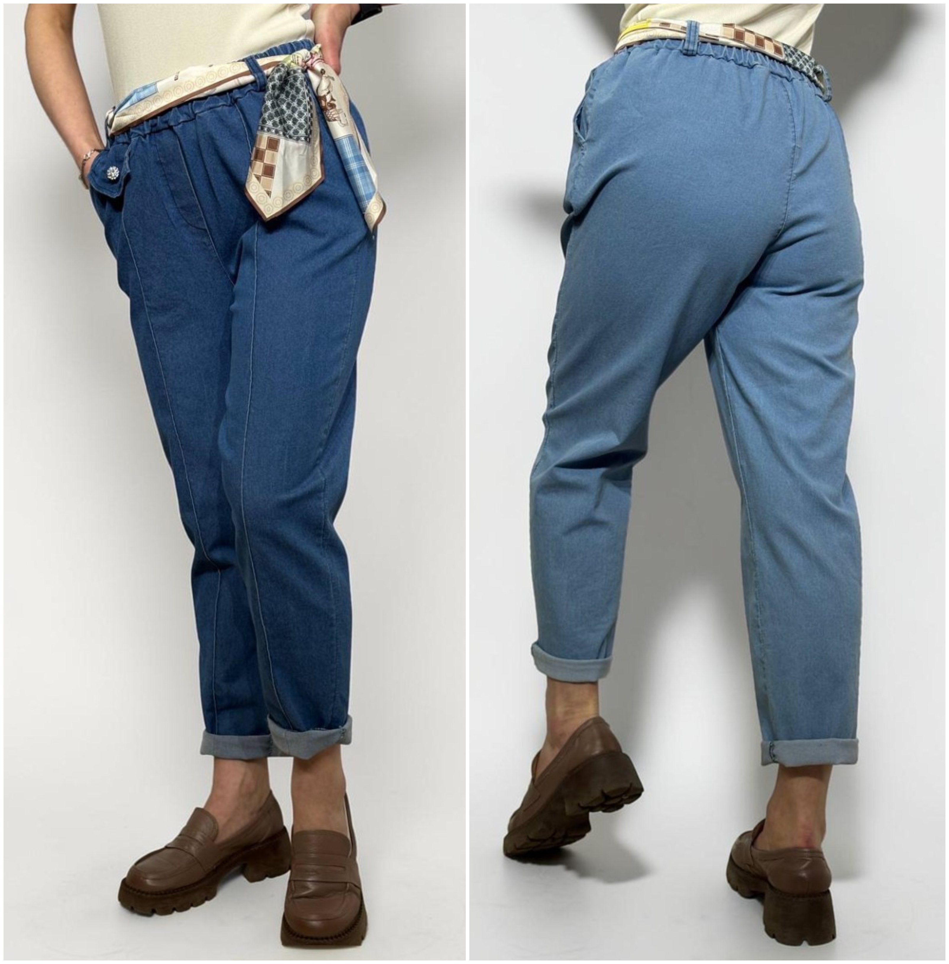 Elastīga džinsa bikses ar lakatiņu