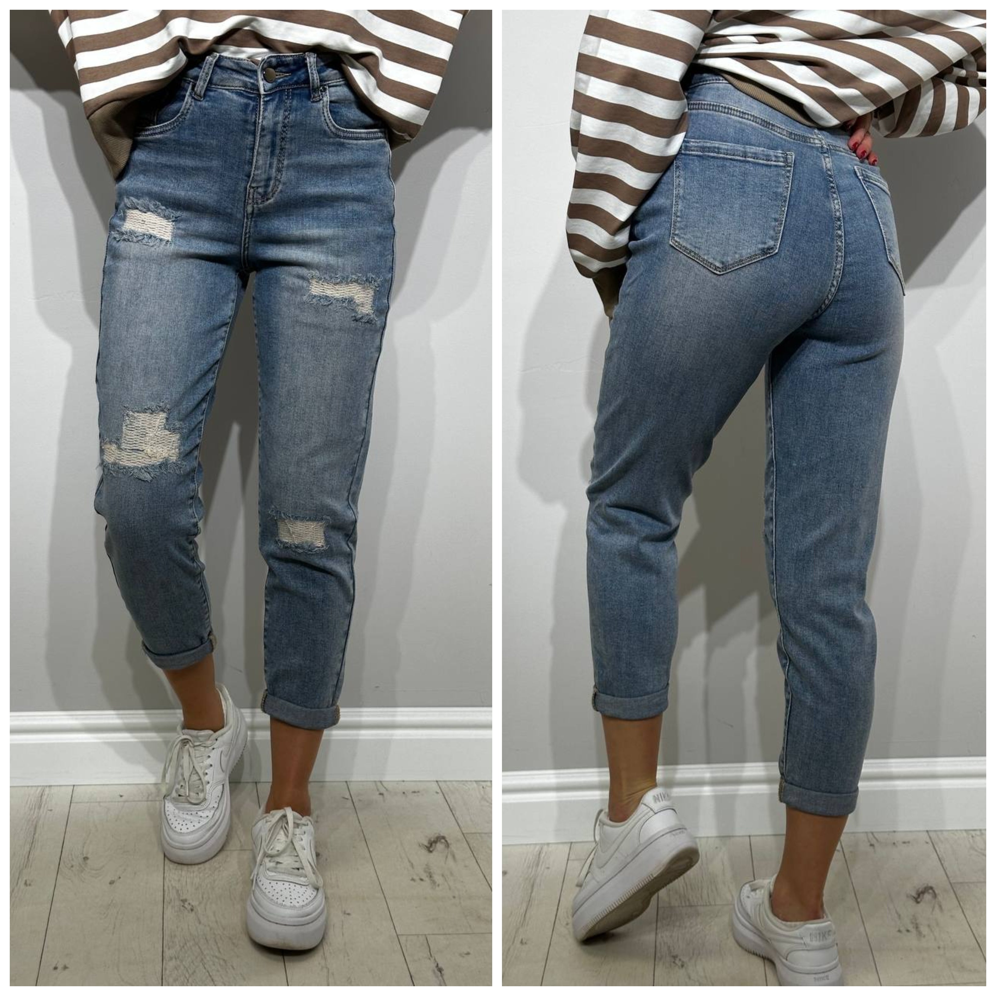 Ērti mom fit sieviešu džinsi