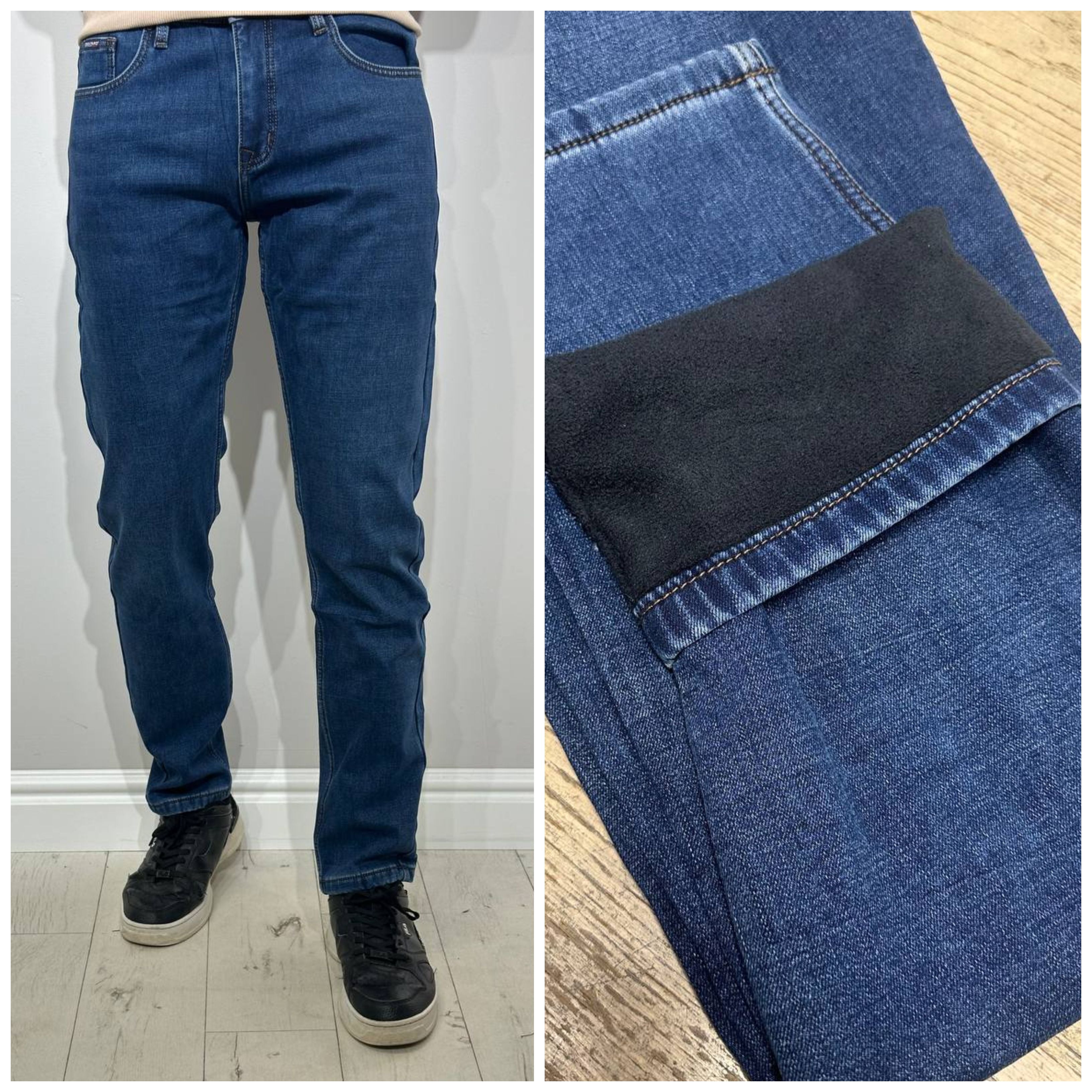 Klasiski zili, siltināti džinsi vīriešiem