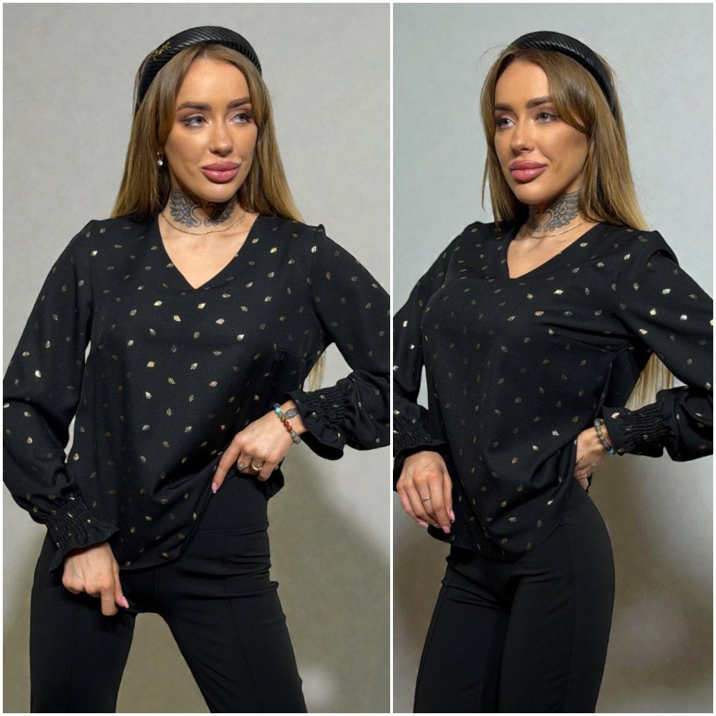 Melna blūze ar zeltainu rakstu