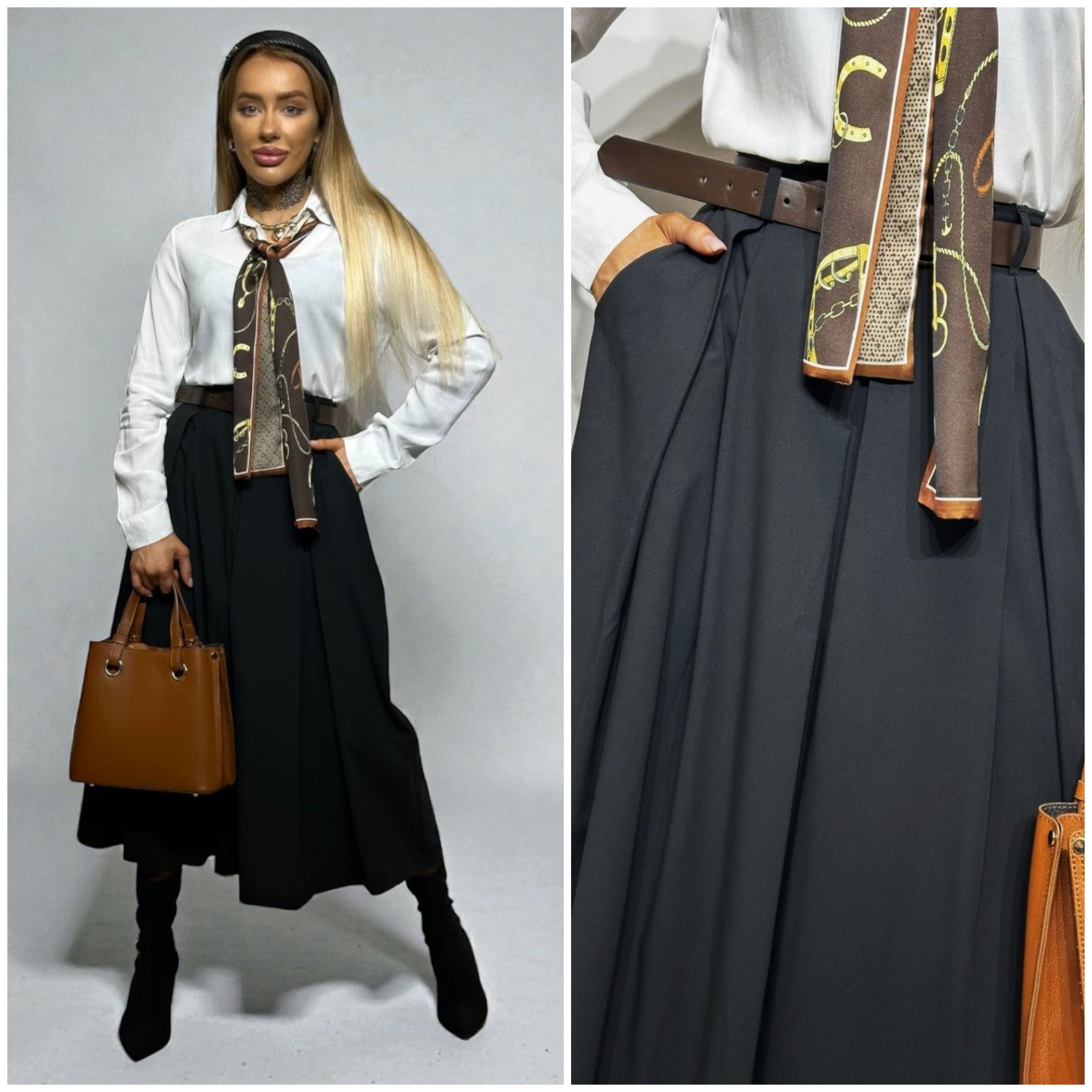 Melni gari svārki ar jostu