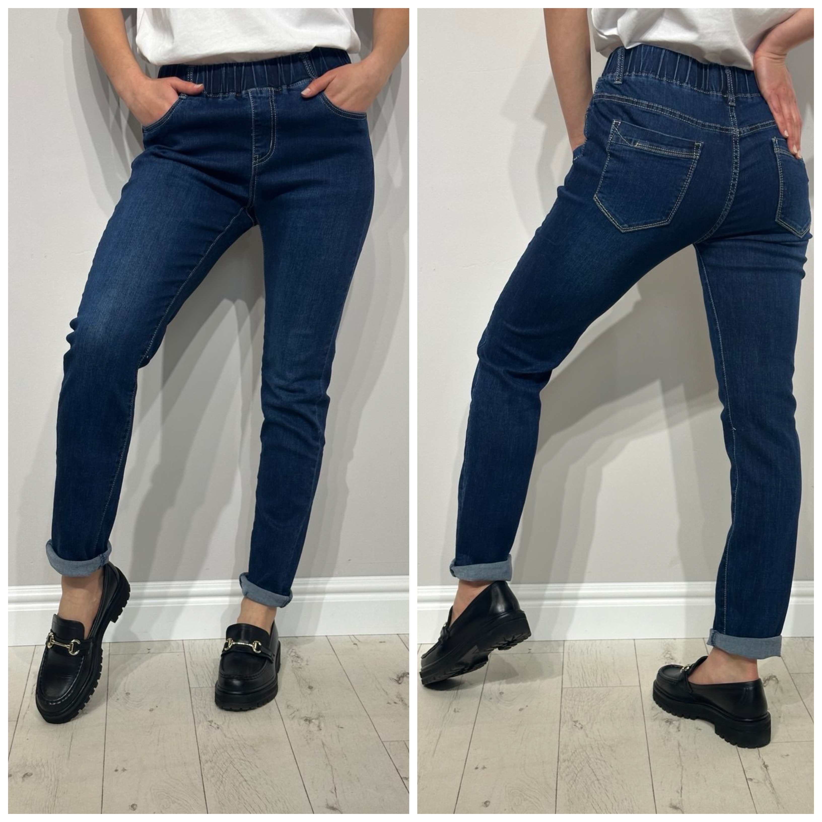 Sieviešu džinsi ar gumiju viduklī