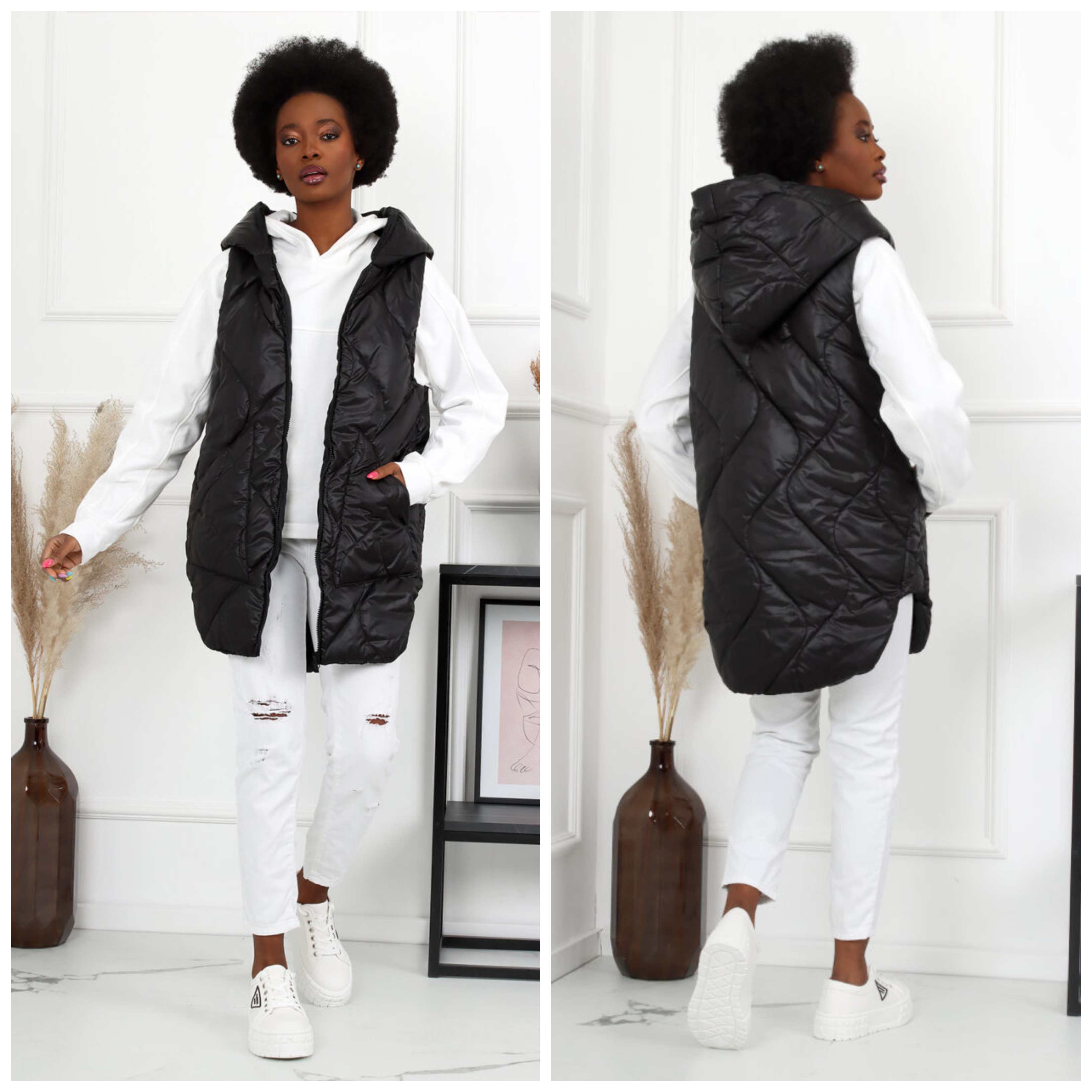 Kolāža ar melnu sieviešu vesti