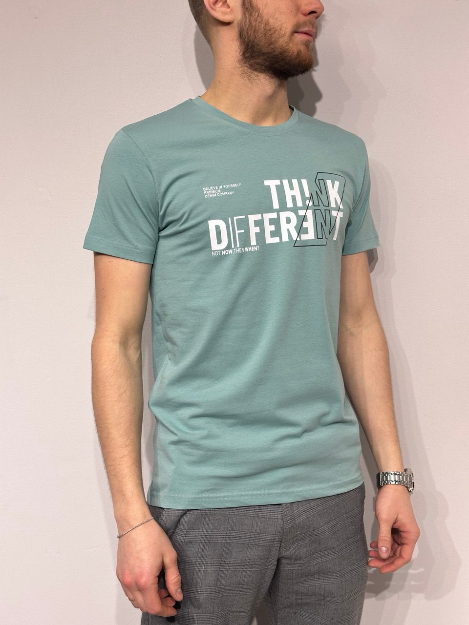 Tirkīza krāsas T-Krekls ar apdruku