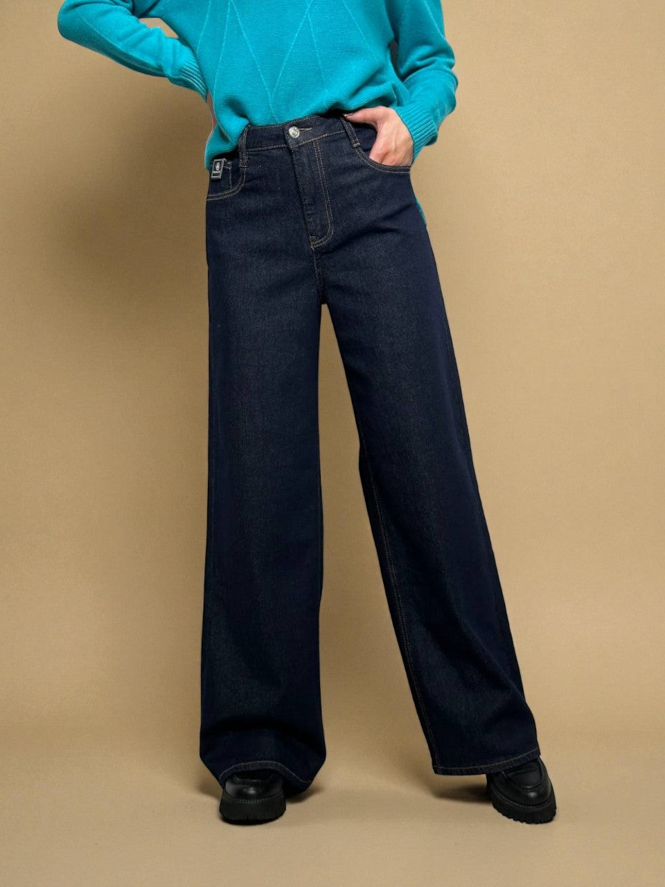 Tamsūs super plačios kojos džinsai