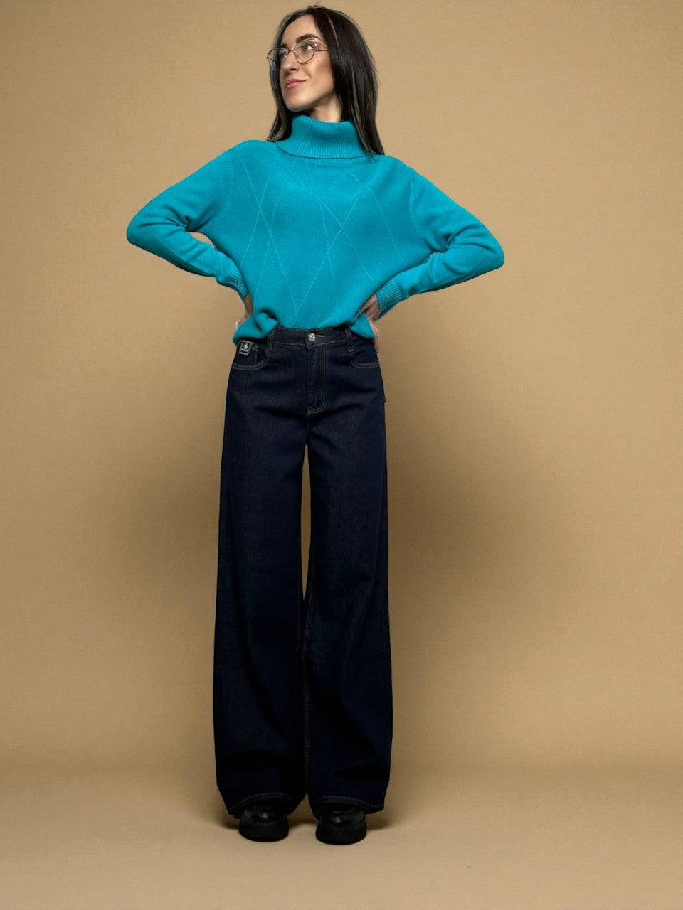 Tamsūs super plačios kojos džinsai