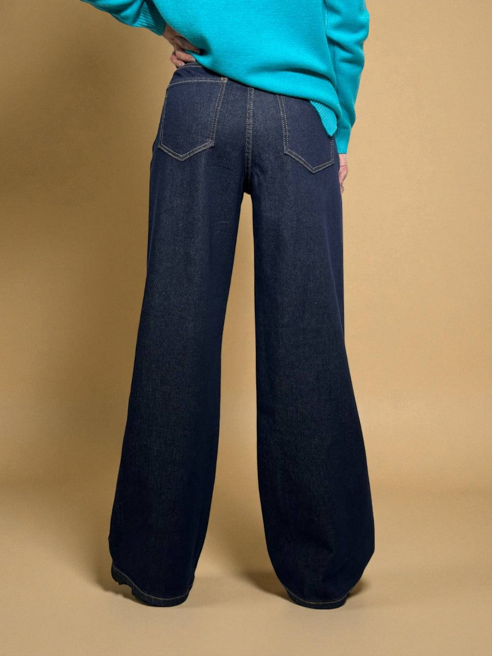 Tamsūs super plačios kojos džinsai