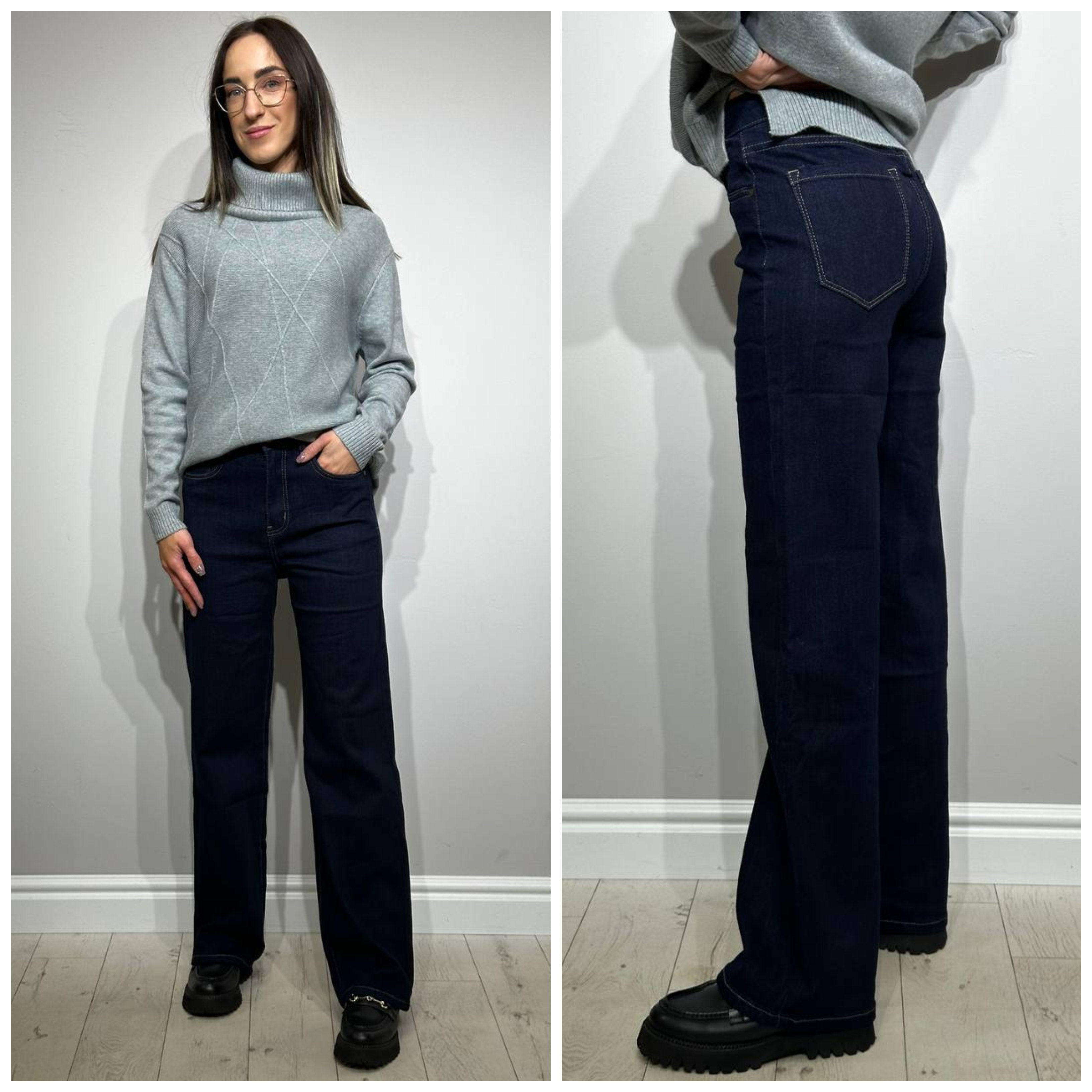 Taisna piegriezuma tumši zili džinsi