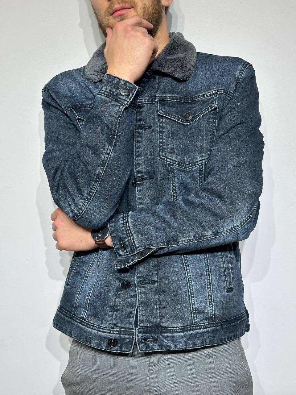 Vīriešu džinsa jaka ar siltinājumu