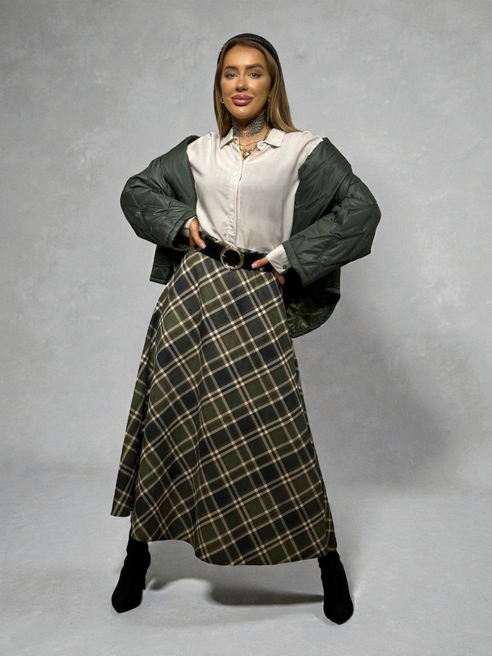 Green checkered skirt