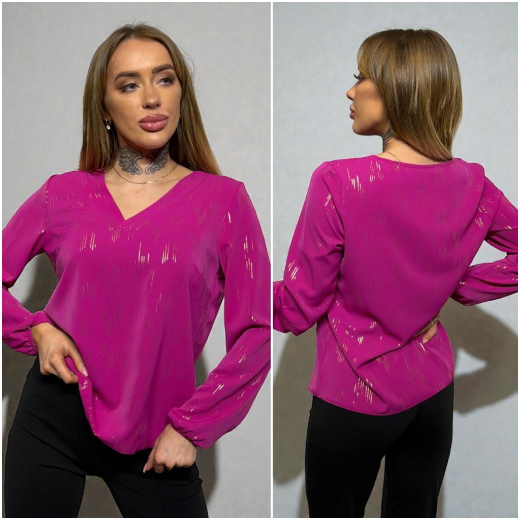 Fuksijas blūze ar V kakla izgriezumu