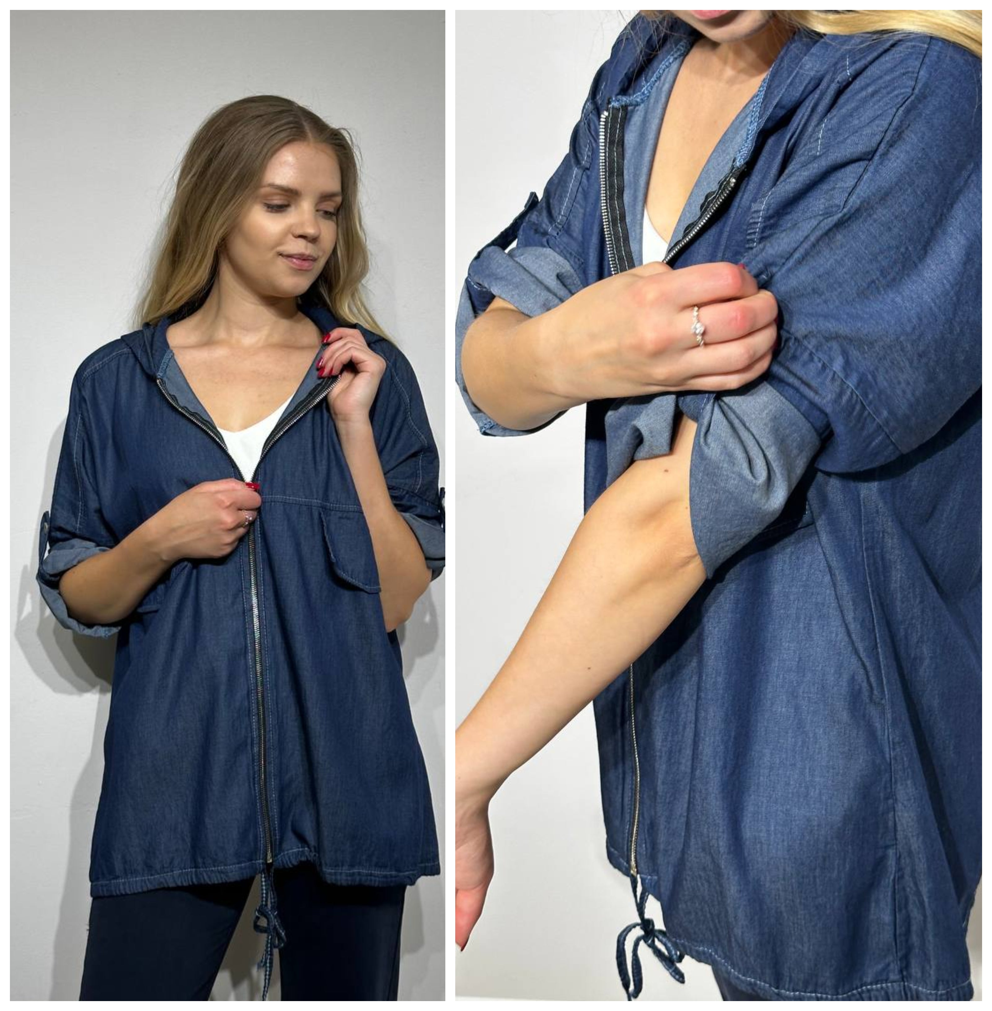 Viegla džinsa jaka sievietēm