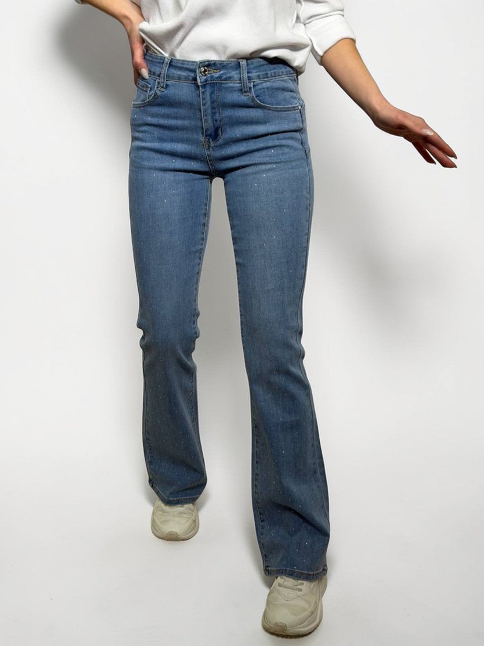 Jeans with crystals, flared leg