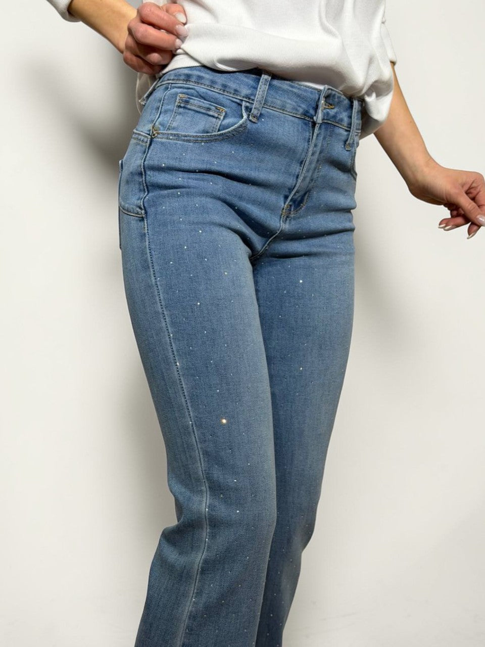 Jeans with crystals, flared leg