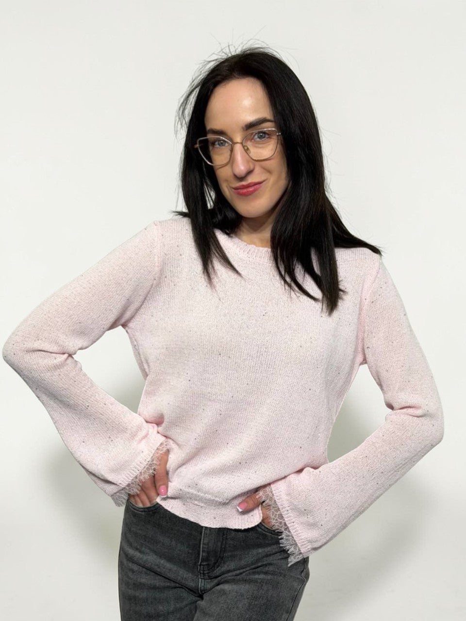 Sweater with lace sleeves