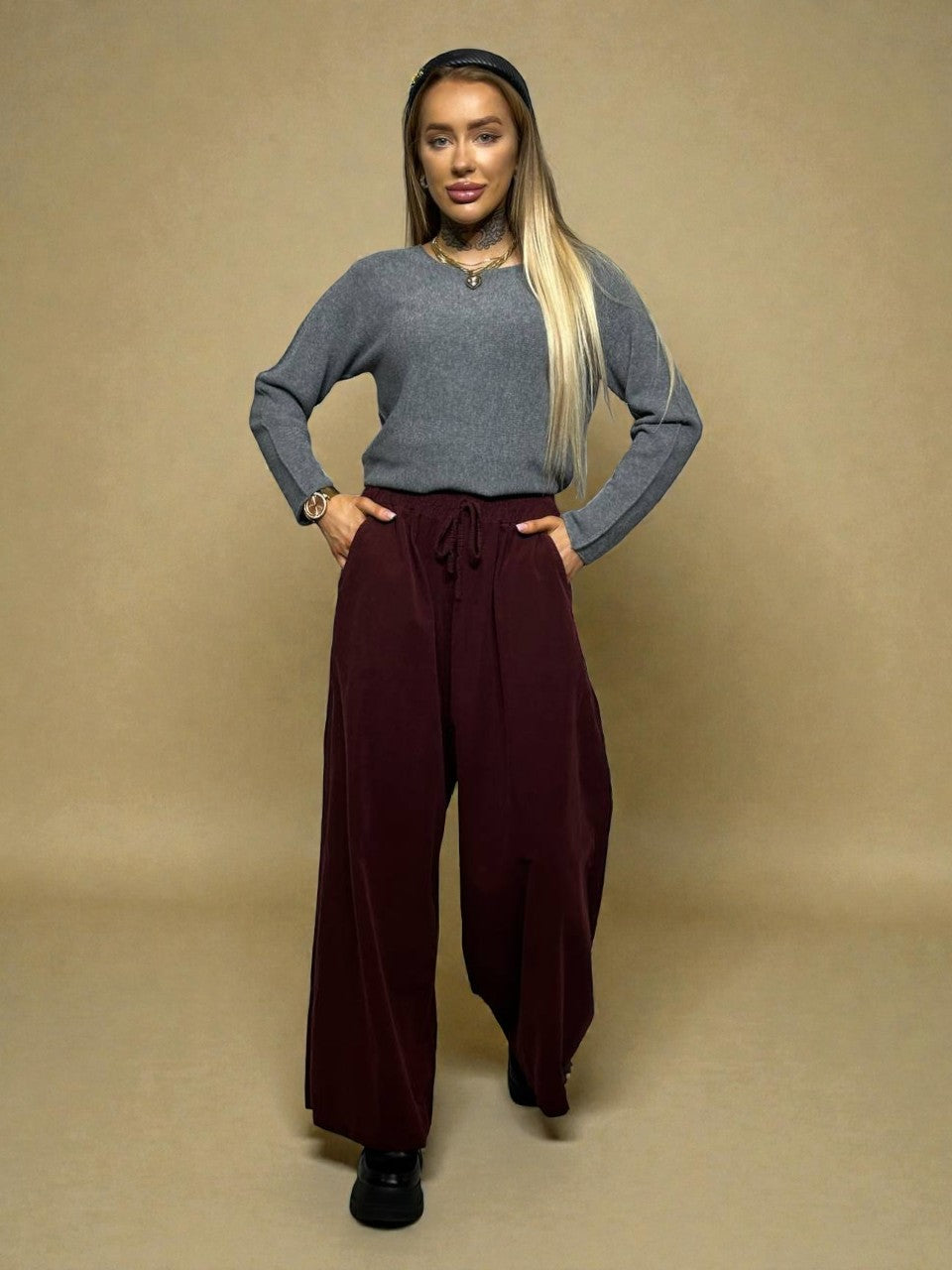 Smalkā velveta platas bikses