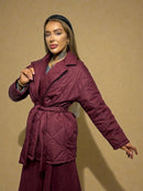 Burgundy overcoat with belt