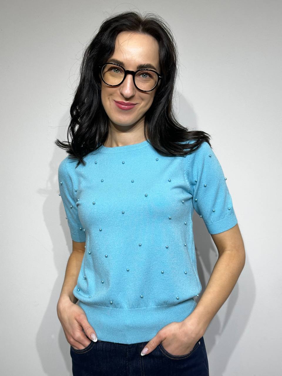 Adīts džemperis ar pērlītēm