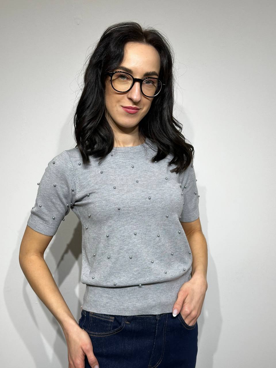 Adīts džemperis ar pērlītēm