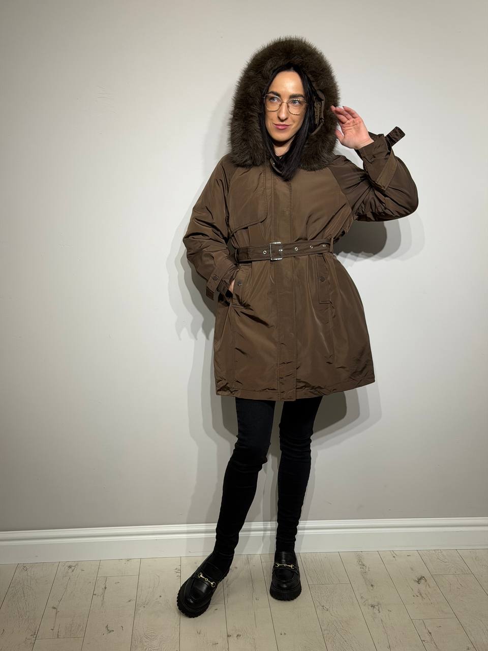 2 in 1 brūna parka sievietēm