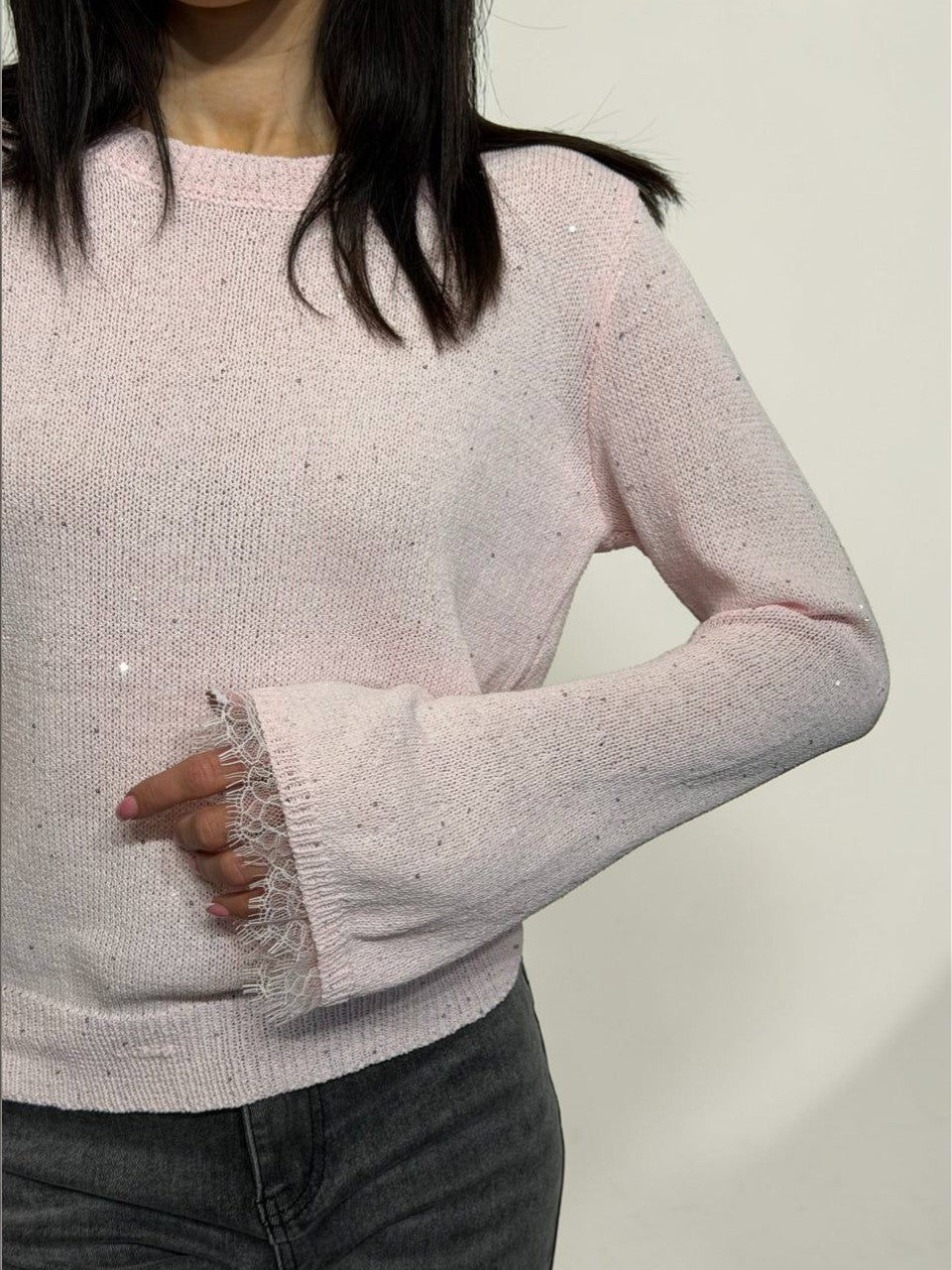 Sweater with lace sleeves