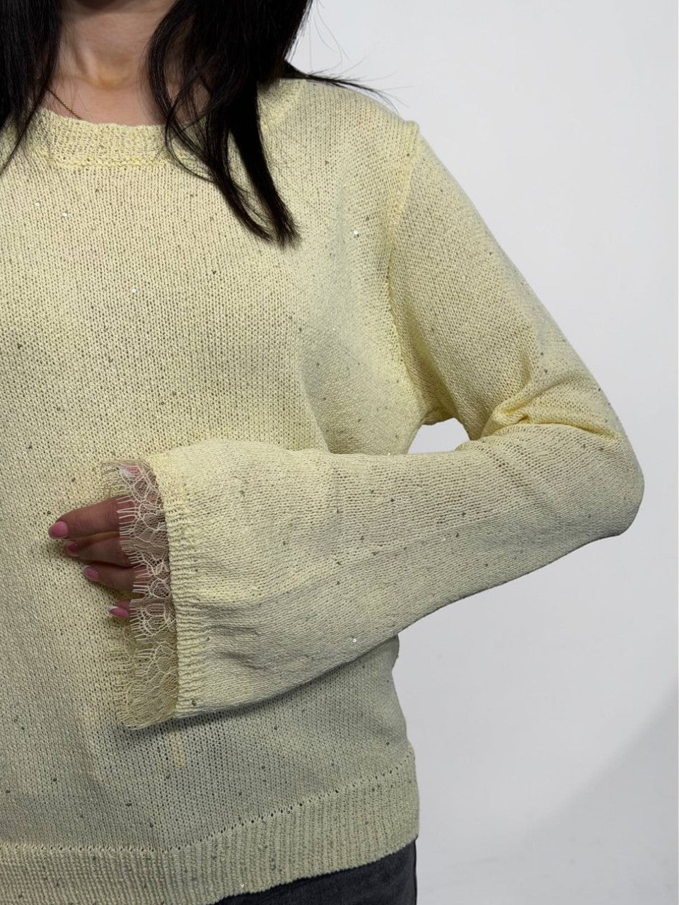Sweater with lace sleeves