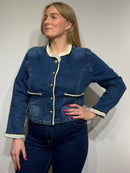 Elegant denim jacket with decorative trim
