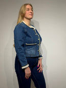 Elegant denim jacket with decorative trim
