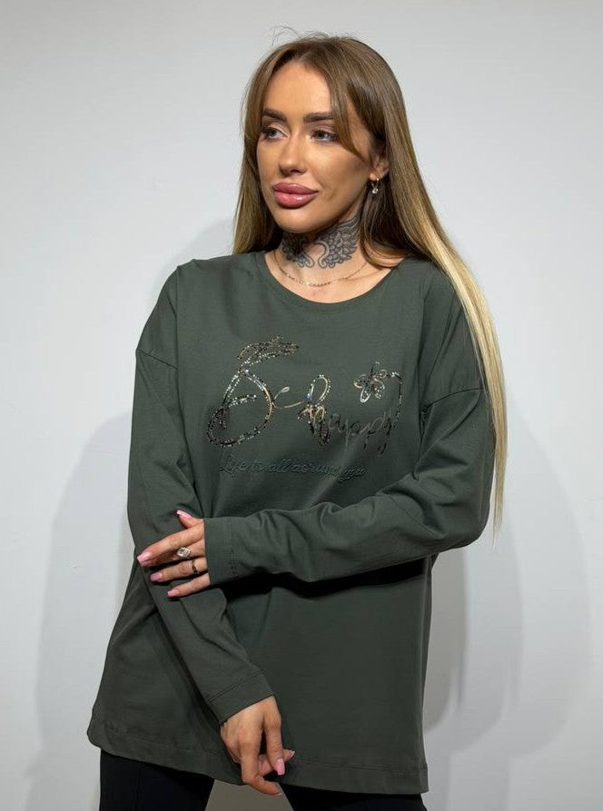 Kokvilnas tops ar garām piedurknēm