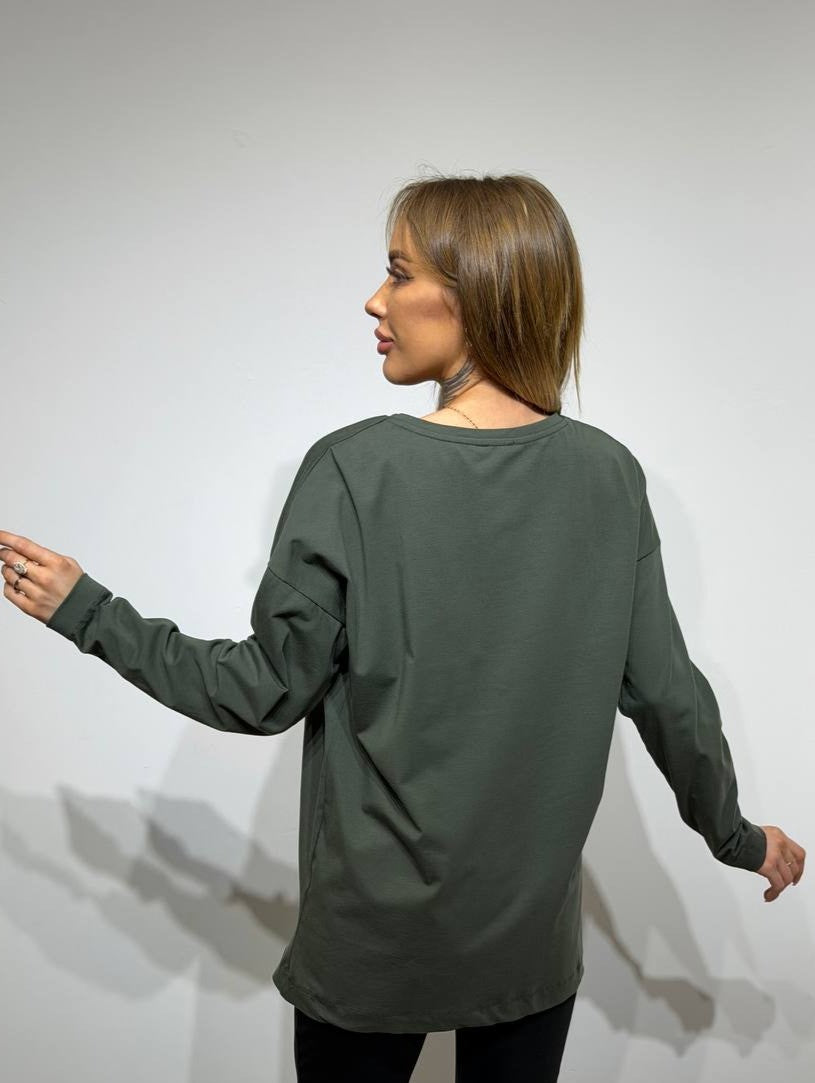 Kokvilnas tops ar garām piedurknēm