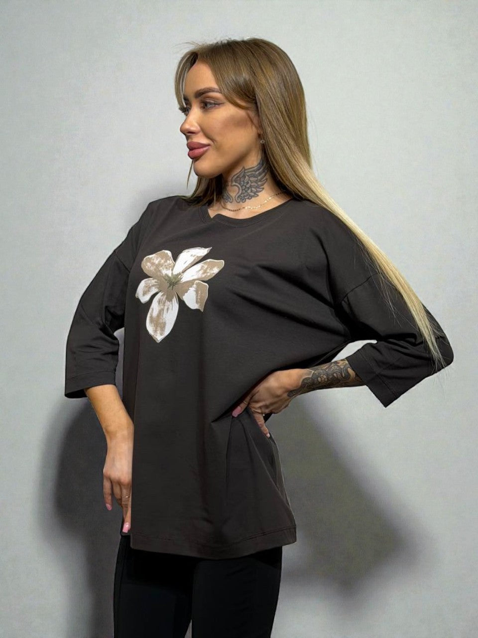 Kokvilnas tops ar 3/4 piedurknēm