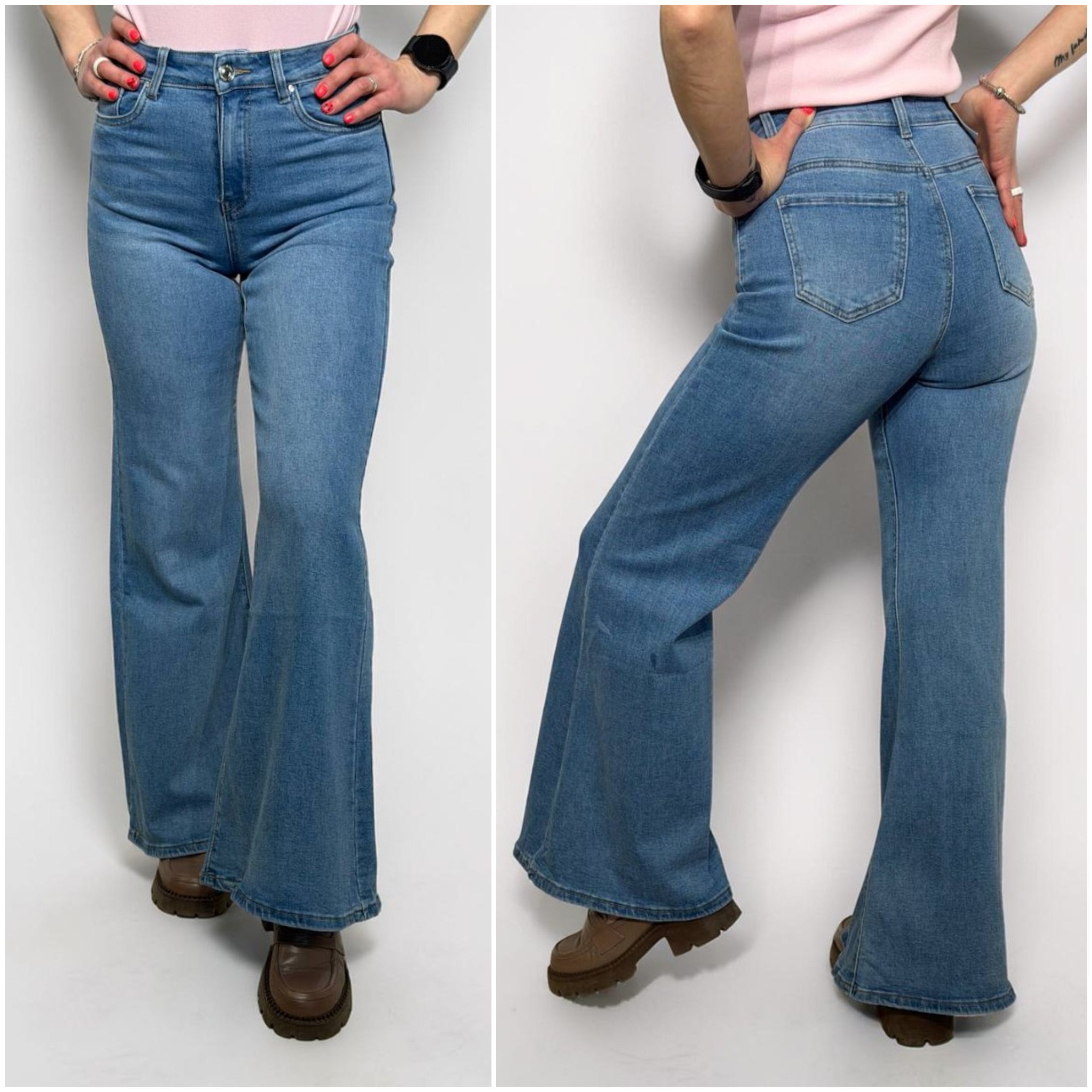 Gaiši džinsi ar paplatinātiem galiem