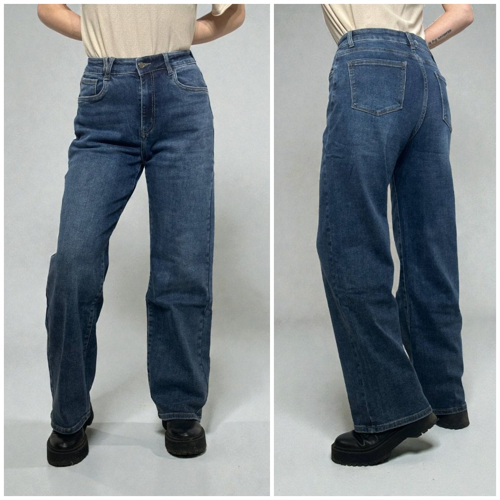 Wide leg zili džinsi