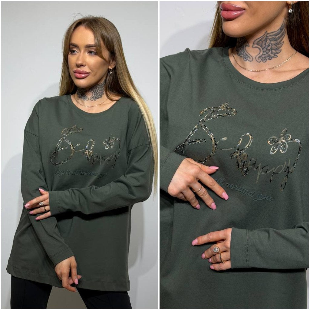 Kokvilnas tops ar garām piedurknēm