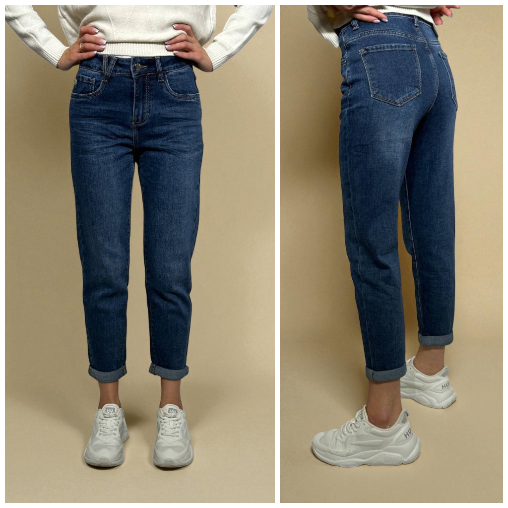 Mom fit džinsi ar balinājumiem