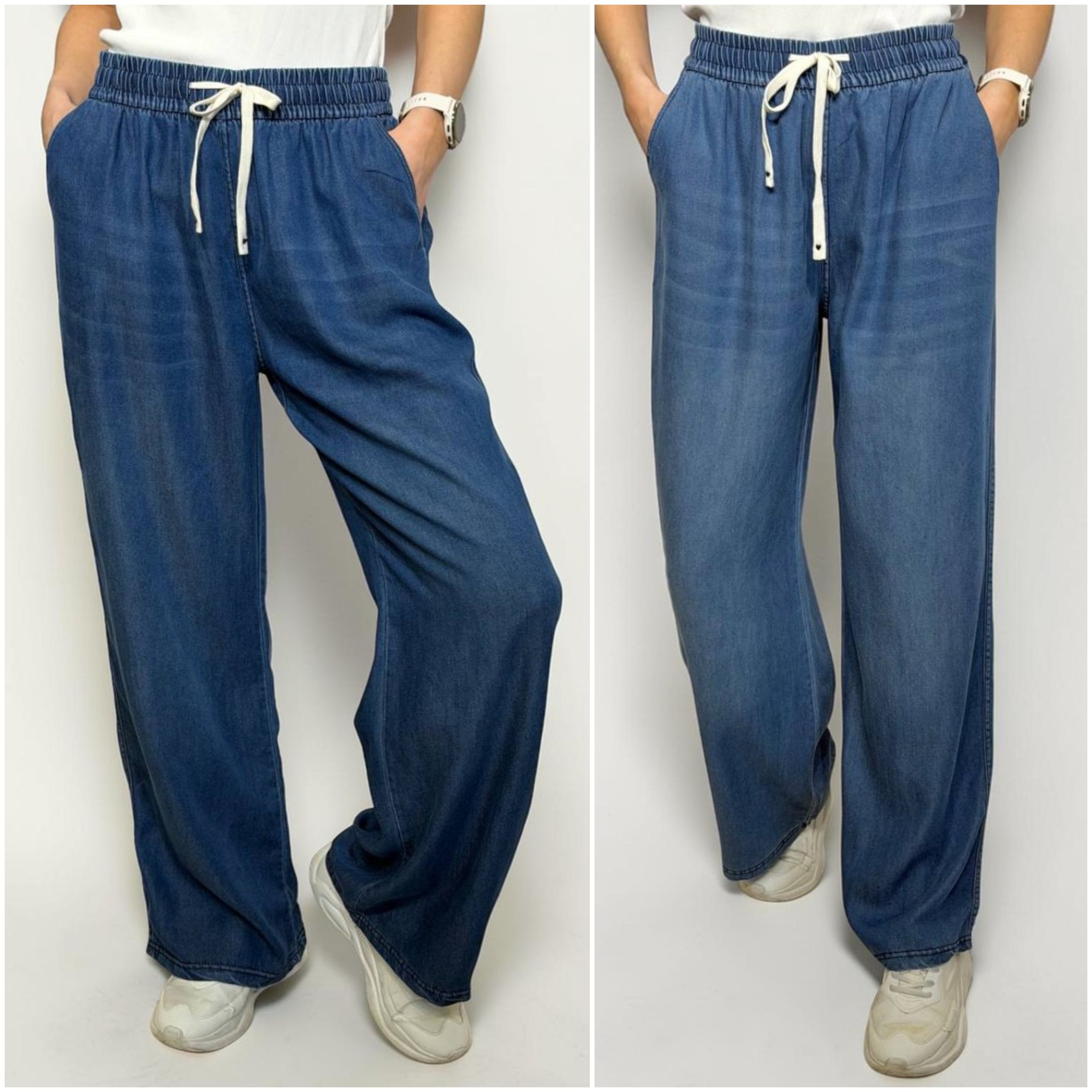 Plānā džinsa platas bikses sievietēm