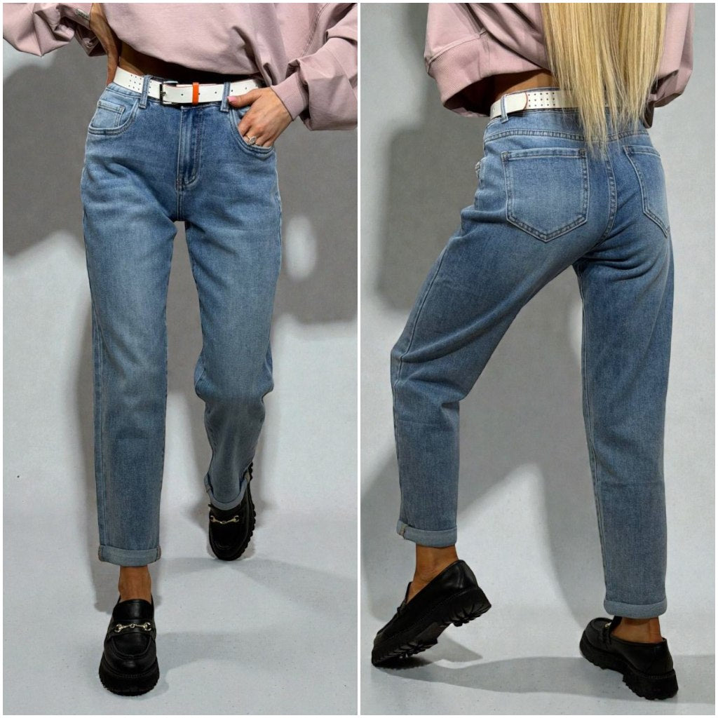 Plāna denim mom fit džinsi sievietēm