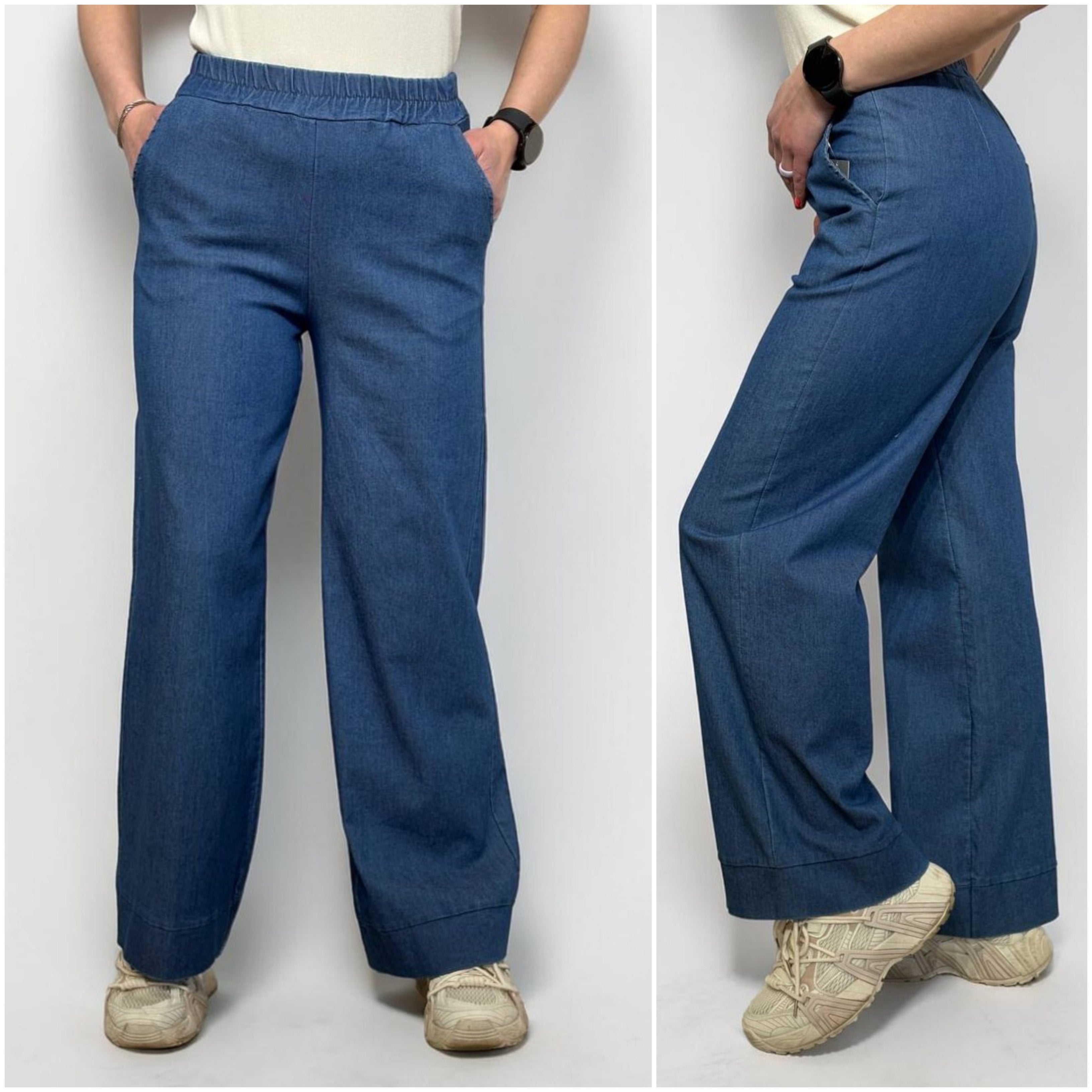 Sieviešu platie džinsi ar gumiju viduklī