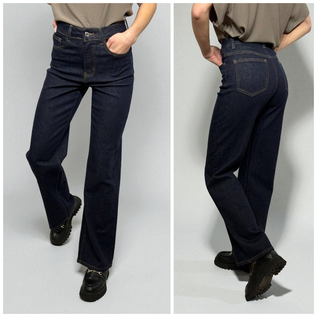 Tumši wide leg elastīgi džinsi