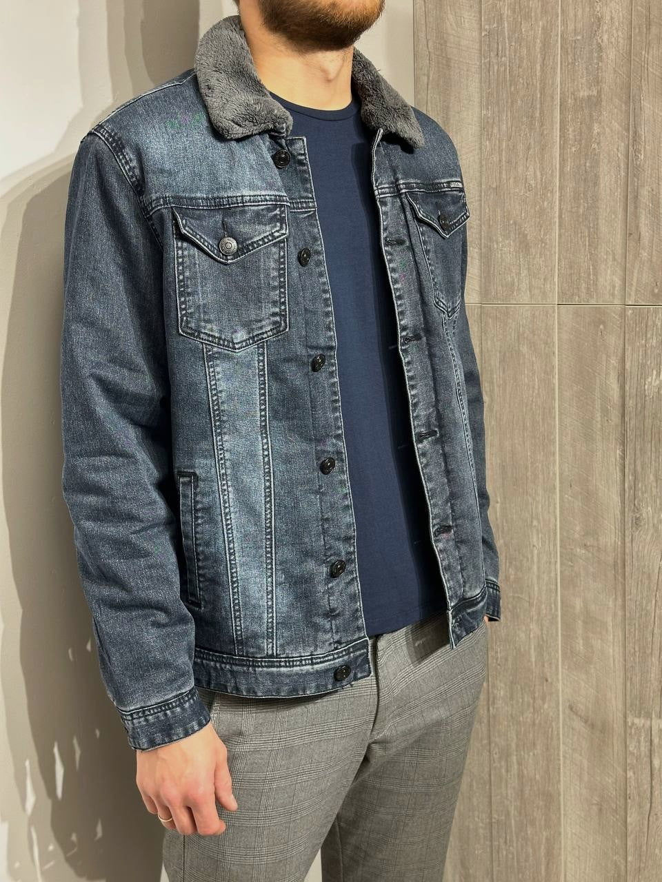 Vīriešu džinsa jaka ar siltinājumu