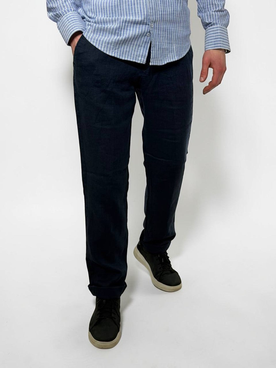 Мужские льняные брюки, прямой крой