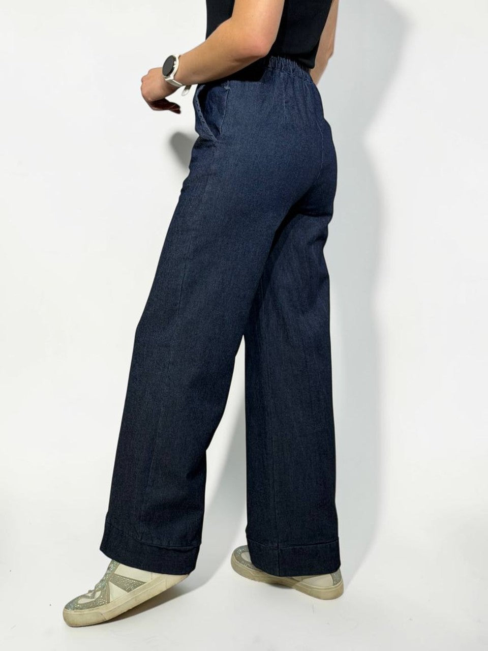 Wide leg pants with elastic waistband for women
