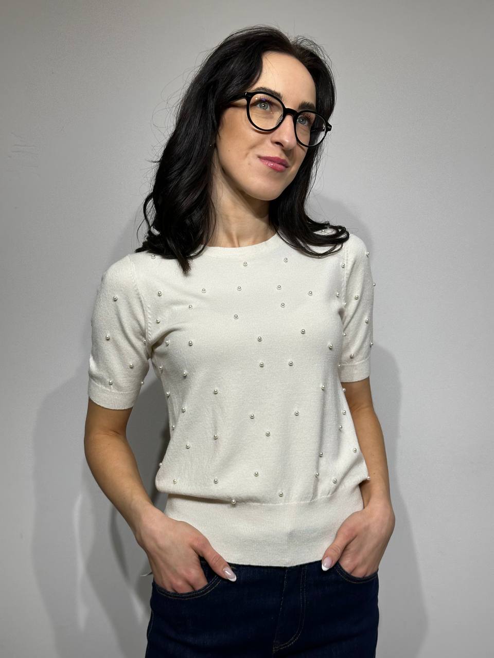 Adīts džemperis ar pērlītēm