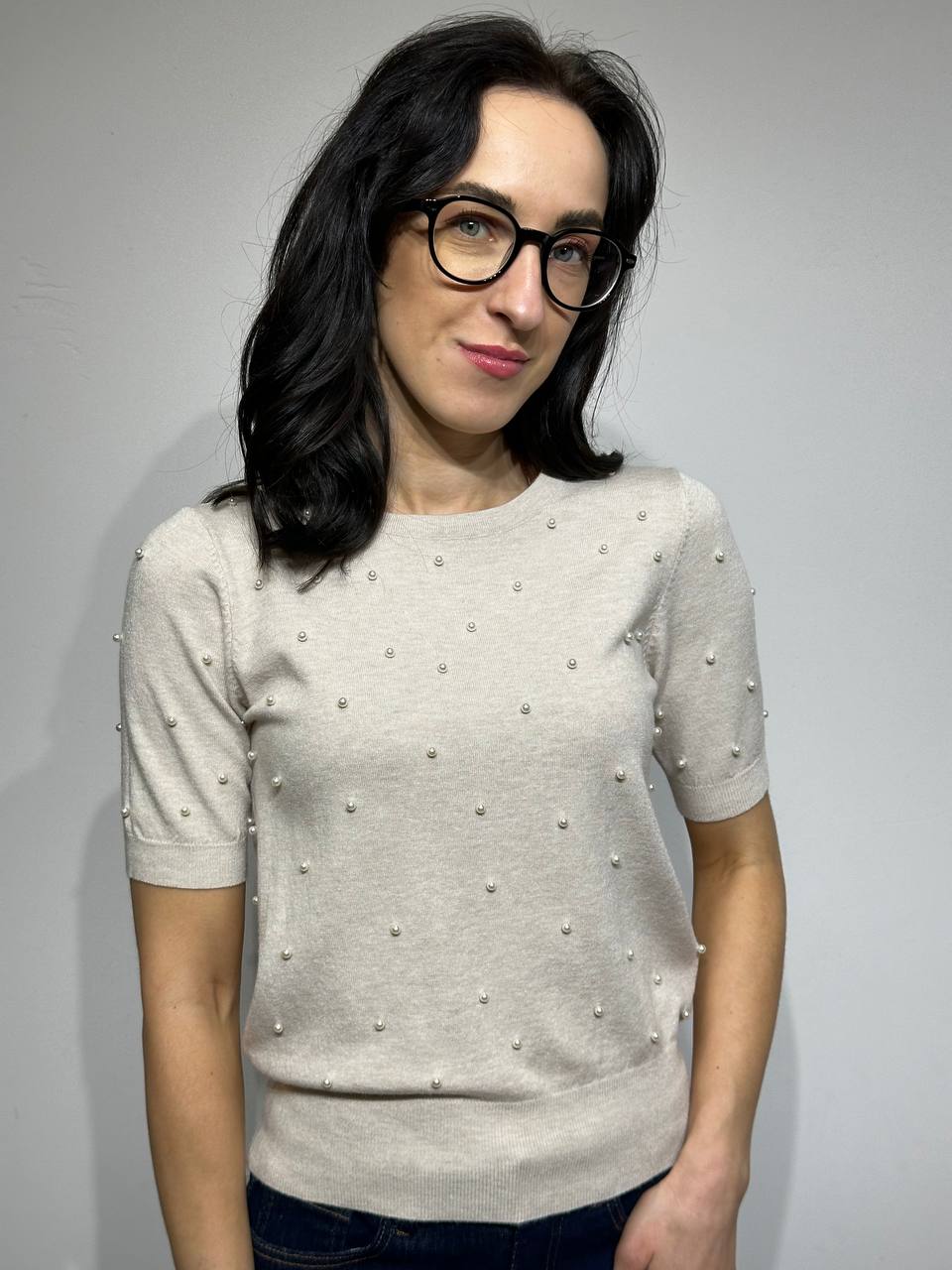 Adīts džemperis ar pērlītēm