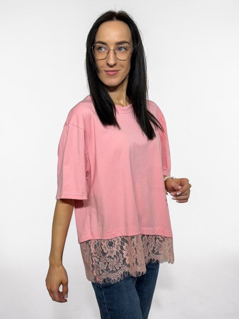 Top with lace hem